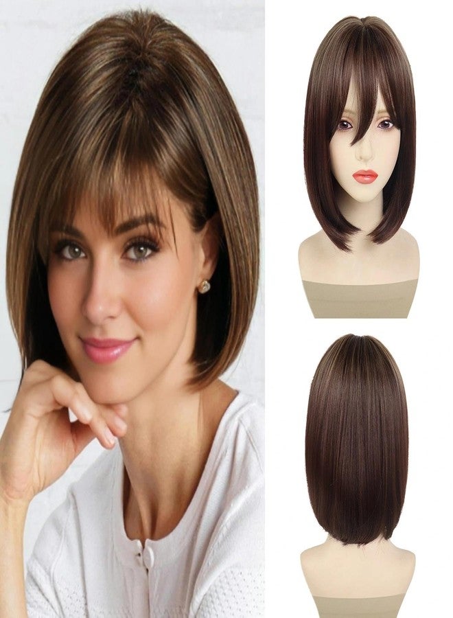GNIMEGIL Brown Bob Wig For Women Ago Short Bob Wigs With Bangs Straight Hair Styles Anime Cosplay Wigs Halloween Costume For Women Roleplay Average Size Natural Looking Daily Party Wig - Image 1